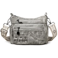 Graue Vintage Umhängetasche mit Multi-Taschen und geblümtem Jacquard-Schultergurt - Grau
