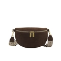 Brown suede crescent fanny pack with colorful woven shoulder strap and golden zippers - Brown