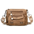 Sac bandoulière vintage marron avec multi-poches et sangle à motifs ethniques - Marron