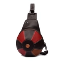 Borsa pettorale in pelle marrone granata con originale patchwork circolare multicolore - Marrone Scuro