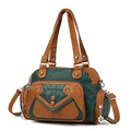 Bolso bandolera retro bicolor verde bosque y marrón en cuero suave con varios bolsillos - Verde