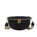 Black crescent waist bag with retro ethnic woven strap and golden zipper detail - Black