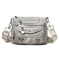 Sac bandoulière vintage en cuir souple gris avec sangle ethnique et boucle cœur métal - Gris