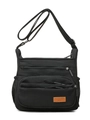 Borsa a tracolla nera multitasca in nylon resistente con tracolla regolabile - Nero