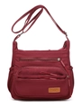 Deep red crossbody bag in nylon with multiple zipper pockets and adjustable strap - Burgundy