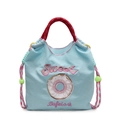 Sac à main bleu clair à cordon tendance avec broderie douce et poignées tissées rouges - Bleu