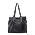 Retro washed denim tote bag in charcoal grey with leather patch and side zipper detail - 38*12*32 / Dark Brown
