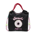 Sac à main en tissu noir avec broderie rose Sweet et poignées tissées pour femme - Noir