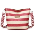 Borsa tote intrecciata a righe bianche e rosse con tracolla larga a motivi - Rosso