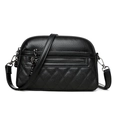 Bolso bandolera de cuero negro con textura de grano y costuras de diamantes - Negro