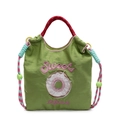 Sac à main en toile turquoise avec broderie donut Sweet et sangle tressée rose - Vert