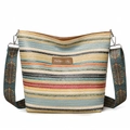 Borsa tote intrecciata a righe colorate con tracolla bohémien e logo in pelle - Colorato