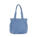 Borsa tote in denim blu con tasca frontale con zip e scomparti laterali casual - Azzurro