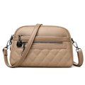 Beige gewatteerde PU-leren crossbodytas met meerdere ritsvakken en stijlvolle details - Khaki
