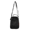 Compact black nylon drawstring crossbody bucket bag with red brand label and utility strap - Below 20L / Black