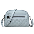 Light blue multi-layer crossbody bag in lychee pattern PU leather with diamond stitching - Blue