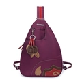 Mochila de nailon púrpura impermeable para mujer con patchwork y borla decorativa - Morado