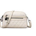 Quilted beige PU leather crossbody bag with multiple zippers and pebble texture finish - Off White