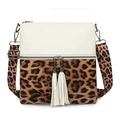 Leopard print crossbody bag with tassel detail and adjustable wide shoulder strap - Off White
