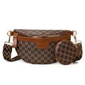 Brown monogram fanny pack with round pouch and wide geometric strap in a set - Brown