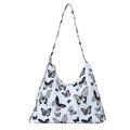 Weiße minimalistische Hobo-Tasche mit schwarzem Schmetterlingsdruck und Gurt - Schmetterling Schwarz