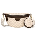 Beige monogram chest bag with detachable round pouch and jacquard shoulder strap - White