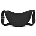Bolso bandolera de nailon negro en forma de media luna con correa ajustable y logo - Negro