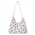 Minimalistische weiße Hobo-Tasche mit Erdbeerdruck und verstellbarem Schultergurt - Erdbeere Weiß