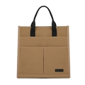 Versatile khaki canvas tote bag with black handles and multi-pocket organizer design - Brown