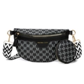 Black monogram chest bag with detachable round coin purse and geometric strap - Black