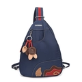 Bolso bandolera de nailon azul oscuro impermeable con cremallera roja y colgante - Azul