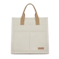 Minimalist cream canvas tote bag with khaki webbing handles and triple front pockets - Off White