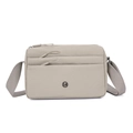 Beige Nylon-Umhängetasche für Damen mit mehreren Reißverschlussfächern und breitem Gurt - Khaki