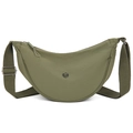 Bolso bandolera de nailon verde oliva con forma de media luna y logotipo metálico redondo - Verde