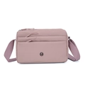Altrosa Nylon Umhängetasche mit Reißverschlussfächern und breitem Schultergurt - Rosa