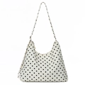 Minimalistische cremefarbene Schultertasche mit schwarzen Punkten und Reißverschluss - Gepunktet Weiß