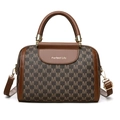 Brown Boston pillow bag with M-letter monogram and golden hardware accessories - Brown