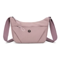 Borsa a tracolla a mezzaluna rosa cipria in nylon con tasca frontale e tracolla larga - Rosa