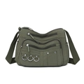 Borsa a tracolla in nylon verde militare con tasche multiple e tracolla larga - Verde