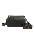 Mini black patchwork bucket bag with crocodile texture and wide lettered strap - Black