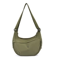 Olive green Oxford cloth crossbody bag with crescent shape and adjustable strap - Green