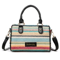 Colorful woven stripe Boston bag with black leather handles and crossbody strap - Black