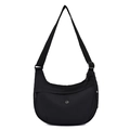 Black Oxford cloth crescent hobo bag with adjustable strap and metal LS logo - Black
