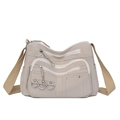 Borsa a tracolla in nylon beige regolabile con design multitasca e anello argento - Beige
