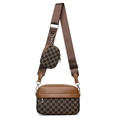 Brown messenger crossbody bag set with jacquard M pattern and wide adjustable strap - Brown