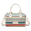 Multicolor striped woven handbag with cream leather straps for summer beach vacation - White