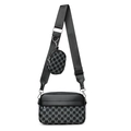 Fashionable black messenger bag with M-letter jacquard and a small round coin purse - Black