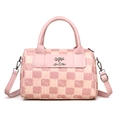 Borsa tote in tela a scacchi rosa e beige con manico e tracolla regolabile rimovibile - Rosa