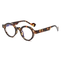 Occhiali anti-luce blu rotondi tartarugati con eleganti rivetti in metallo decorativi - Montatura Leopardo Stanghette Leopardo