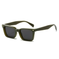 Classic olive green square sunglasses with vintage frame and metal side details - Green Frame Grey Lens